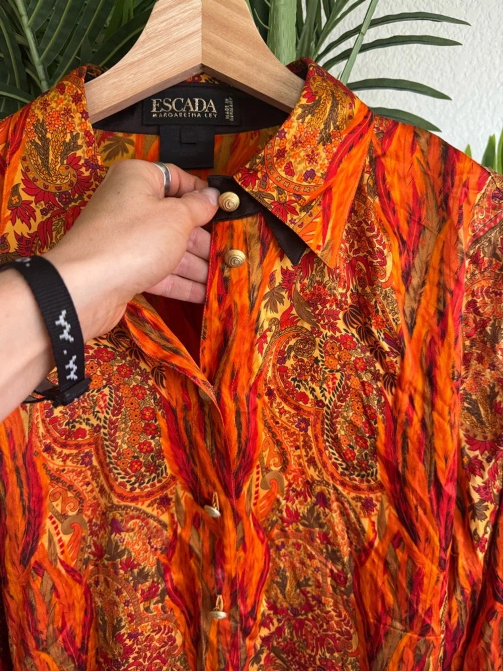 Rare Vintage Escada Margaretha Ley Orange Paisley Button-Up Shirt 100% silk - Picture 2 of 9